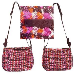 VERA BRADLEY Hadley Crossbody Purse Houndstooth Tweed Pink Zip Pocket Front-EUC